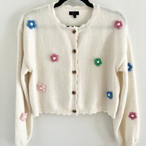 Cream Flower Cardigan S/M - 3D Crochet Floral Knit - Soft Girl / Coquette
